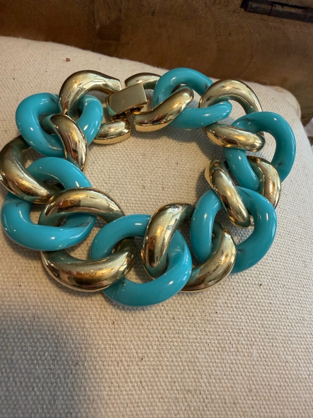 Vintage Gold & Turquoise Statement Link Bracelet